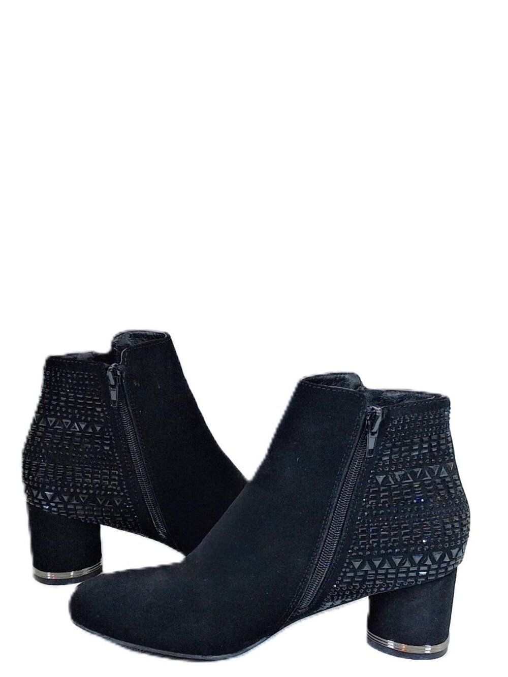 London Fog Black Studded Ankle Boots Faux Suede Heeled Boots Women Size 8